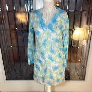 Floral V-Neck Dress in Blue and Green